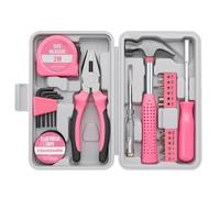 GREENSAPPIRE 24pc Pink Small Tool Kit for Home DIY Household DIY Tool Set with Mini Hammer, Pliers, Screwdrivers, Hex Keys & Tape Measure in Portable Case Perfect Gift (Pink)