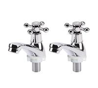 GREENSAPPIRE 2PCS Bathroom Sink Taps 1/4" Basin Taps Hot and Cold Bathroom Sink Tap Traditional Chrome Brass Polished Cross Lever Wash Basin Tap