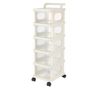GREENSAPPIRE 3/4 Tier Plastic Storage Drawer Organiser on Wheels, Mobile Storage Rack with Lockable Casters, Rolling Storage Box Shelf Bedside Table for Clothes Shoes Toys Snacks, Living Room (5-Tier)