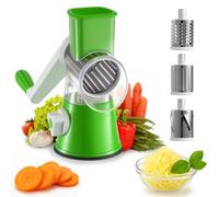 GREENSAPPIRE 4-in-1 Rotary Cheese Grater Mandoline Slicer with Container Handheld Vegetable Shredder for Hard Cheese, Nuts, Fruits & Carrots (Green)