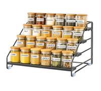 GREENSAPPIRE 4-Tier Adjustable Spice Rack Organizer - Metal Kitchen Storage Shelf for Cupboard, Cabinet, or Countertop - Stepped Tiered Shelf for Pantry, Herbs, Jars, and Condiments (Black)