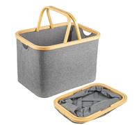 GREENSAPPIRE 43L Grey Bamboo Foldable Laundry Basket with Handle.,Multi-Functional Laundry Basket Saves Space For Use in the laundry room. It can store toys, Blankets, and Clothes