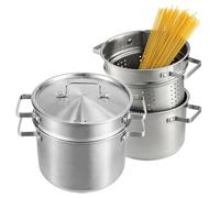 GREENSAPPIRE 4L Stainless Steel Pasta Pot 24cm Strainer Lid Stockpot | 4L stainless steel pasta pot with removable strainer insert and glass lid. Thick induction base compatible with all hobs