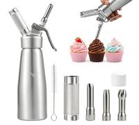 GREENSAPPIRE 500ML Whipped Cream Dispenser, Aluminium Cream Whipper with 3 Decorating Nozzles, Professional Cream Charger Dispenser for Cakes, Desserts, Coffee, Milkshakes & Home Baking
