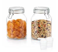 GREENSAPPIRE Airtight Glass Storage Jars with Lids Set of 2 - Large Kitchen Storage Container Rectangle Preserving Jar for Pickling Jam Pasta Dry Foods (2600ml)