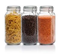 GREENSAPPIRE Airtight Glass Storage Jars with Lids Set of 3 - Large Kitchen Storage Container Rectangle Preserving Jar for Pickling Jam Pasta Dry Foods (2300ml)