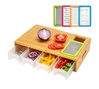 GREENSAPPIRE Bamboo Cutting Board with 4 Containers, Large Chopping Board with Juice Grooves & Easy-Grip Handle,Sliding Opening Drawer Organiser for Vegetables & Fruits Easy Cleanup