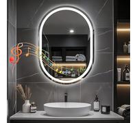 GREENSAPPIRE Bathroom Mirror with LED Lights, 500 x 700 mm Bluetooth Oval LED bathroom mirrors with Anti-Fog, 3500K-6500K, Dimmable, Backlit Wall Mounted Mirror, IP54 Waterproof