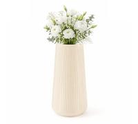 GREENSAPPIRE Beige circular Ceramic Vase 19.5CM 7.7"" Flower Vase Ceramic Vases for Flowers and Pampas Grass Small Ribbed Vase in Modern Nordic Rustic Sty