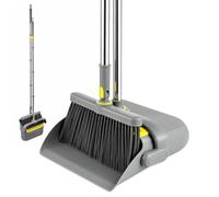 GREENSAPPIRE Broom and Dustpan Set Long Handled Dustpan and Brush Sets Sweeping Brush and Upright Foldable Dust Pan with Comb Teeth for Home Kitchen Lobby Office