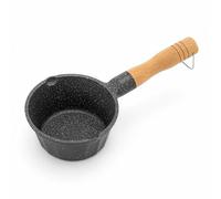 GREENSAPPIRE Cast Iron Melting Pot, Mini Cast Iron Basting Pot with Wooden Handle Nonstick Baking Pan Saucepan for Butter Oil Milk Candy Chocolate (Black Gray)