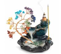 GREENSAPPIRE Ceramic Lake Waterfall Incense Burner Crystal Tree Backflow Incense Burner 7 Chakra Crystal Tree Scented Sticks Holders Ceramic Mountain Lake Base with Koi Fish Home Decor Gifts