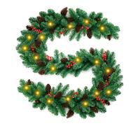 GREENSAPPIRE Christmas Garland 2.7M/9FT Pre-lit Artificial Christmas Garland with LED Lights 27 Pine Cones 27 Red Berries Decorations for Indoor Outdoor Fireplace Stair Front Door Xmas (5PCS)
