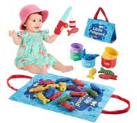 GREENSAPPIRE Fishing Game 22 in 1 Fabric Fishing Game with Stacking Cups Number Counting Color Sorting, Shape Learning Montessori Toys for 1st Birthday Gifts Soft Play for Kids