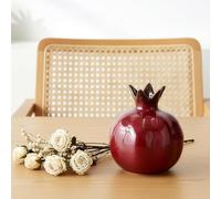 GREENSAPPIRE Flower Vase Ceramic Pomegranate Vase Decorative Ornament, Glossy Fruit Shape Flower Vases for Tabletop, Shelf & Kitchen Décor, Unique Home Accessory Gift (Red)