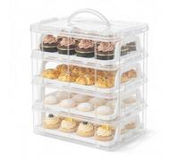 GREENSAPPIRE Four-Tier Cupcake Carrier with Handle, Stackable Muffin Cake Box, Airtight Snap Lid, Clear Plastic 48-Cupcake Storage Container with Compartments