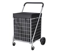 GREENSAPPIRE Lightweight 4-Wheel Premium Model Folding Shopping Trolley Extra Large 75.6L Capacity Shopping Trolley Bag, 90cm, 4.8kg, Push/Pull (Black)