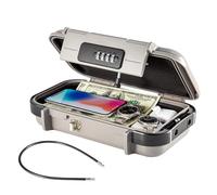 GREENSAPPIRE Portable Safe Box with 4-Digit Code, Waterproof & Anti-Theft Travel Lock Box, Mini Combination Security Safe with Removable Steel Cable for Beach, Car, Office, Hotel & Vacation (Gray)
