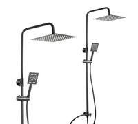 GREENSAPPIRE Shower Riser Rail Kit with 8” Rainfall Shower Head & 4” Handheld Rain Shower Stainless Steel Shower System Hose & Brass Diverter - Modern Bathroom Shower Mixer Set Without Tap (8 INCH)