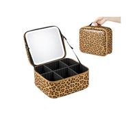 GREENSAPPIRE Travel Makeup Bag with LED Mirror Vanity Case Modes Adjustable Dividers Makeup Case for Women Travel Makeup Organiser Bag for Brushes Jewelry Toiletries (Leopard Print)