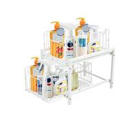 GREENSAPPIRE Under Sink Storage 2-Tier Pull-Out Sliding Basket, Cupboard Storage Organiser, Detachable Metal Organizer for Kitchen & Bathroom Cupboard, Space-Saving Storage Solution (White)