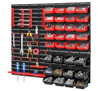 GREENSAPPIRE Wall-Mounted Storage Bin Kit - Garage and Workshop Organizer with Stackable Plastic Utility Boxes, Durable Rack Parts Organizer for Garage, Workshop, Craft Room (Red + Black 70PCS)