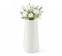 GREENSAPPIRE White circular Ceramic Vase 19.5CM 7.7"" Flower Vase Ceramic Vases for Flowers and Pampas Grass Small Ribbed Vase in Modern Nordic Rustic Sty