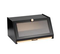 GREENSAPPIRE Wooden Bread Bin Layer 36.5x24x34cm, Large Pine Bread Storage Box with Acrylic Front Door, Ventilated Kitchen Countertop Food Storage Cabinet (Black 39×25 ×19cm)