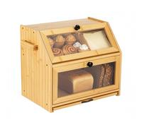 GREENSAPPIRE Wooden Bread Bin Layer 36.5x24x34cm, Large Pine Bread Storage Box with Acrylic Front Door, Ventilated Kitchen Countertop Food Storage Cabinet (Wood Color 39×26×32.5cm)