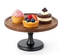 GREENSAPPIRE Wooden Cupcake Cup Cake Stand 1 Tier Medium Wooden Tower Tiered Dessert Stand with Oak Pedestal Serving Tray Platter | for Birthday Party Afternoon Tea Baby Shower 25X13.5CM