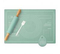 GREENSAPPIRE Wooden Rolling pin &Silicone Baking mats Set Large 40×60cm Non-Stick Pastry Mat with Pastry Brushes and Dough Scraper with Measurements for Dough Cookies Fondant Heat Resistant (Green L)