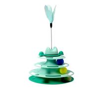 Greensen 4 Tiers Cat Track Toy, ABS Metal Turntable Kitten Toy Ball Tower with Spinning Ball Feather Teaser Wand for Home Pet Stores