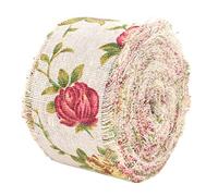 Greensen Burlap Ribbon, Hessian Jute Belt Strap DIY Printed Rose Flower Burlap Ribbon Craft Ribbon for Crafts Wedding DIY Scrapbook Home Cloth Decoration