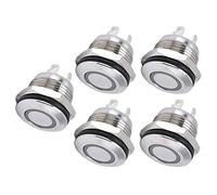 Greensen Button Switch, Stainless Steel Push Button Switch 12mm with LED Flat Top, Momentary Self Reset One Normally Open, 5 Pack for Cars Trucks Boats Doorbells Ignition (DC3~6V Green)