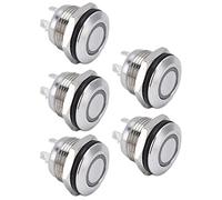 Greensen Button Switch, Stainless Steel Push Button Switch 12mm with LED Flat Top, Momentary Self Reset One Normally Open, 5 Pack for Cars Trucks Boats Doorbells Ignition (DC12~24V Yellow)