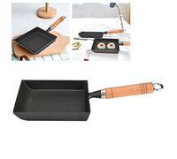 Greensen Tamagoyaki Japanese Omelet Pan - Square Egg Tamago Mini Frying Pan With Wooden Handle, 37x15.5cm, Black
