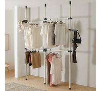 Greensen Telescopic Clothes Rack 3 Poles 4 Bars Heavy Duty Clothes Rail for Bedroom, Telescopic Wardrobe Organiser 281-329 cm Adjustable Height Clothes Hanging Rail Storage System with 2 Hooks