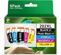 GREENSKY 202XL Ink Cartridges Compatible for Epson 202 Ink Cartridges for Epson XP6100 Ink Cartridges for Epson XP6105 Ink Cartridges for Epson XP-6100 XP-6105 XP-6000 XP-6005 XP-6001 Printer (5 PACK)