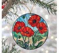 GreenStar Gifts Birth Month Flower Stained Glass Ornament, August Birthday Gift Ornament, Poppy Ornament Ceramic, Flower Sun Catcher, Poppy Flower, Faux Stained Glass Printed on Both Sides