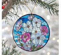 GreenStar Gifts Birth Month Flower Stained Glass Ornament, October Birthday Gift Ornament, Cosmos Ornament Ceramic, Flower Sun Catcher, Cosmos Flower, Faux Stained Glass Printed on Both Sides