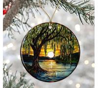 GreenStar Gifts Weeping Willow Stained Glass Ornament Ceramic, Mothers Day Birthday Gift for Her Mom Daughter Son Christmas, Wheeping Ornament, Anniversary Ornament Gift Printed on Both Sides