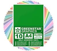 GREENSTAR GRAPHICS GLOSSY A4 STICKY BACK PLASTIC SELF ADHESIVE ART & CRAFT VINYL (10 SHEET PACK). Compatible With 12” Cricut, Silhouette Cameo/Curio/Portrait, Scan N Cut (GREEN GLOSS 10 A4)
