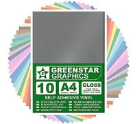 GREENSTAR GRAPHICS Glossy A4 Sticky Back Plastic SELF Adhesive Art & Craft Vinyl (10 Sheet Pack). Compatible with 12” Cricut, Silhouette Cameo/Curio/Portrait, Scan N Cut (Silver Gloss 10 A4)