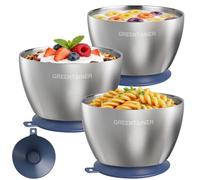Greentainer 304 Stainless Steel Baby Bowl Set, Double-Wall Insulated & Unbreakable Toddler Bowls with Removable Silicone Suction Base, BPA-Free, Dishwasher Safe for Infant 6+ Months (Blue)