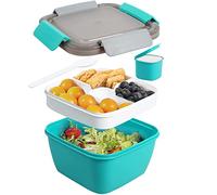 Greentainer 52 OZ to Go Salad Container Lunch Box, BPA-Free, 3-Compartment for Salad Toppings and Snack Bowl with Dressing Container, Built-in Reusable Spoon, Microwave Safe(Dark Green)