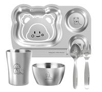 Greentainer Kids Cartoon Dinnerware Set - Children Stainless Steel Dishes Food Plate Bowl Cup Spoon Fork Set, Dishwasher Safe, Dishware Tableware Healthy Mealtime, BPA Free
