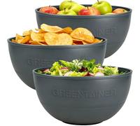 Greentainer Large Plastic Bowl Sets, 4L Heat-Proof Bowls Reusable Serving Mixing Bowls for Snacks, Fruit, Baking, Cooking, Salad & Food Prep, Microwave & Dishwasher Safe, 3 Pack (Grey)