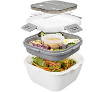 Greentainer Lunch Box Leak-Proof Bento Box with 1 Fork, Salad Container with Dressing Container, 3 Compartments Salad Box-to-Go for School, Work, Picnic, Travel, Camping (White, 1700 ml)