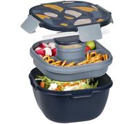 Greentainer Lunch Box Lightweight Bento Box with 1 Fork, Salad Container with Dressing Container, 3 Compartments Salad Box-to-Go for School, Work, Picnic, Travel, Camping-Black