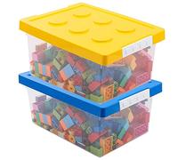 Greentainer Toy Storage Organizer Bins with Lid - Stackable Plastic Box Set of 2, Kids Chests Compatible Building Baseplate and Lid, Container for Bricks & Toys, Blue